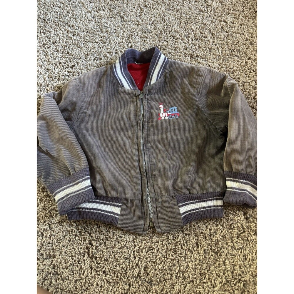 Vintage Corduroy Jacket Infant 18-24 Months Brown With Train